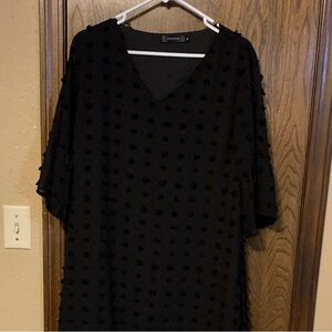 Black Textured V-Neck Dress